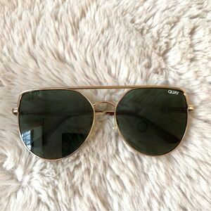 Quay Australia Gold Frame Sunglasses with Dark Green Lenses